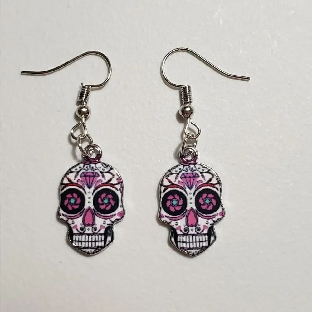 Handmade Halloween Day of the Dead skull earrings